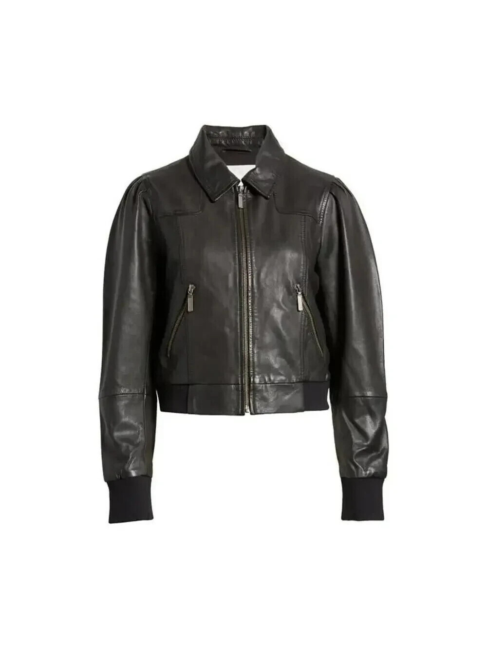 NEW, Calson Leather Bomber  Jacket in Black Sz L #SJ2562